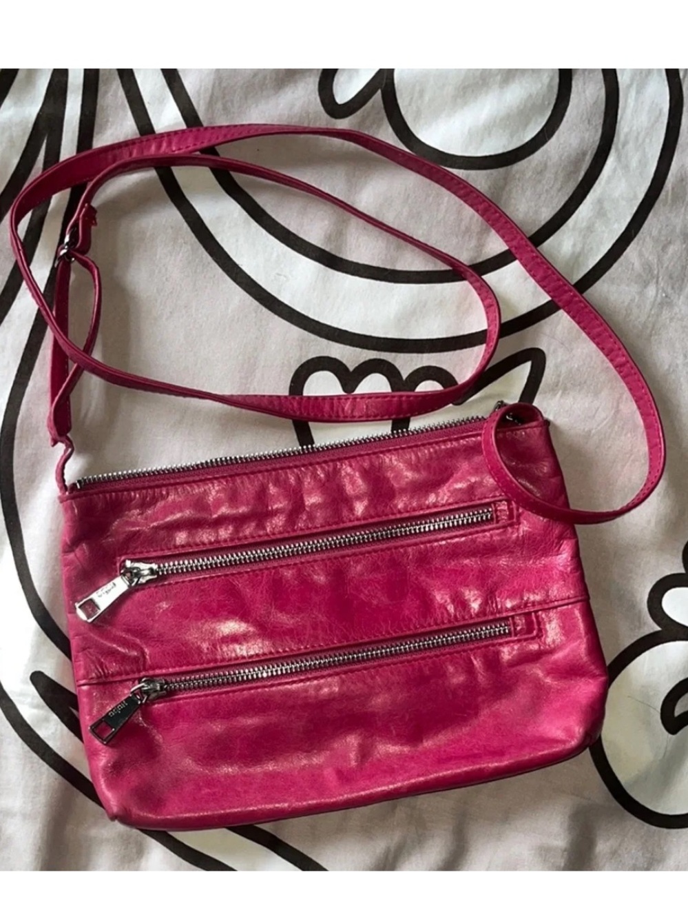HOBO International Hot Pink Leather triple zip Crossbody Bag